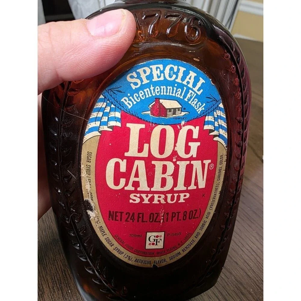 Vintage Log‎ Cabin Syrup Special Bicentennial Flask 1776-1976 Glass Bottle Empty